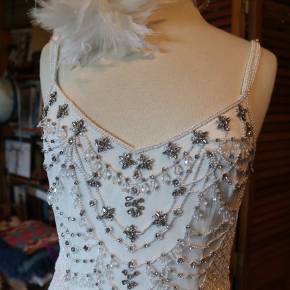 Rhinestone Pearl Beaded Retro inspired 1920s flapper wedding gown Gatsby wedding - Picture 3 of 8